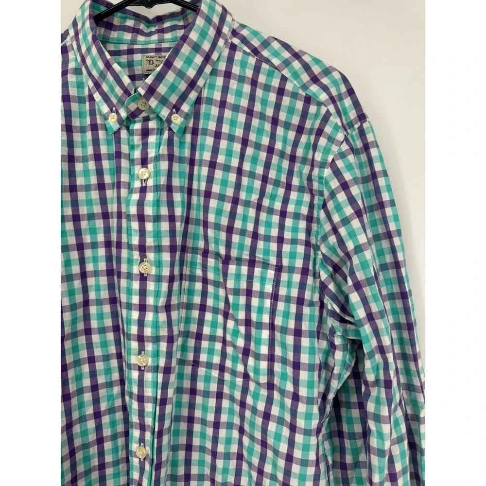 J. Crew Men's Purple‎ Green Gingham Check Button Down Long Sleeve Shirt Sz Large